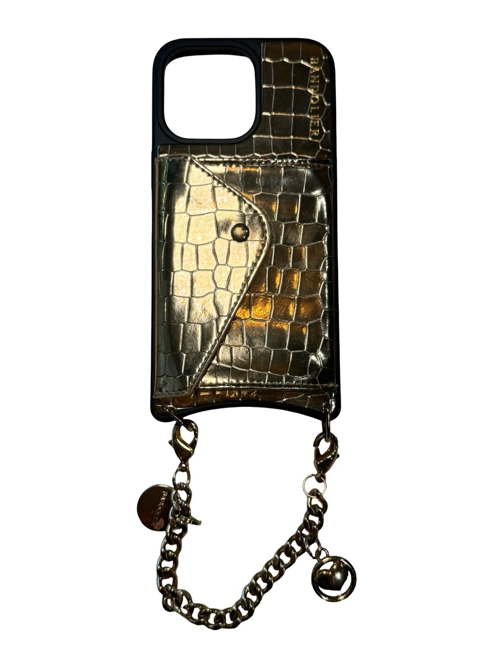👑 Bandolier Metallic Gold Croc Wallet Case with Chain for IPhone 15 Pro Max 👑